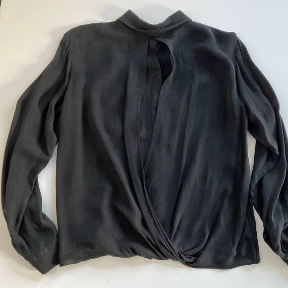 Chelsea Flower 100% Silk Button Up Blouse XS Black Open Back Sexy Night Out Y2K - Picture 10 of 13